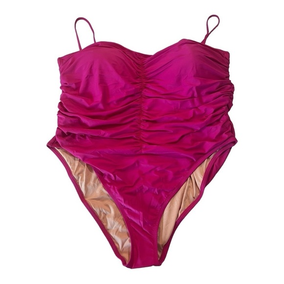 J. CREW Ruched Sweetheart One Piece Swimsuit Radiant Fuchsia Pink 24 /3X NEW - Picture 2 of 16